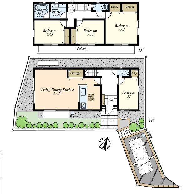 Floor plan. (3 Building), Price 73,800,000 yen, 4LDK, Land area 127.44 sq m , Building area 100.19 sq m
