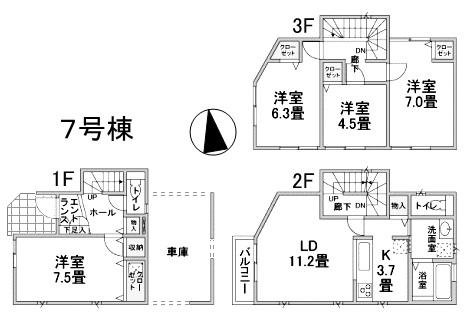 Floor plan. (7 Building), Price 47,800,000 yen, 4LDK, Land area 65.38 sq m , Building area 101.85 sq m