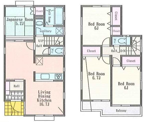 Floor plan. (3 Building), Price 46,800,000 yen, 4LDK, Land area 112.63 sq m , Building area 95.64 sq m