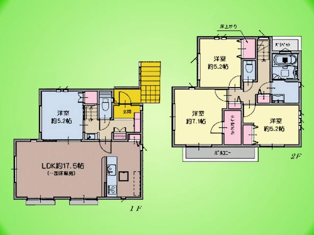 Floor plan. (1 Building), Price 41,800,000 yen, 4LDK, Land area 119.44 sq m , Building area 95.22 sq m