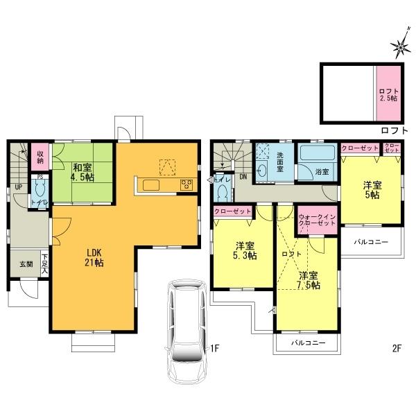 Floor plan. 78,800,000 yen, 4LDK, Land area 128.42 sq m , Building area 102.67 sq m