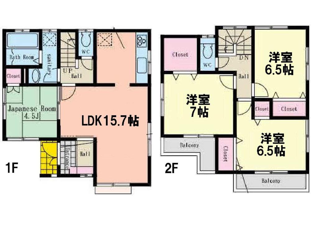 Floor plan. (Building 2), Price 46,800,000 yen, 4LDK, Land area 93.7 sq m , Building area 96.05 sq m