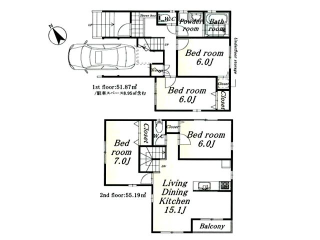 Floor plan. (A Building), Price 37,800,000 yen, 4LDK, Land area 80.77 sq m , Building area 107.06 sq m