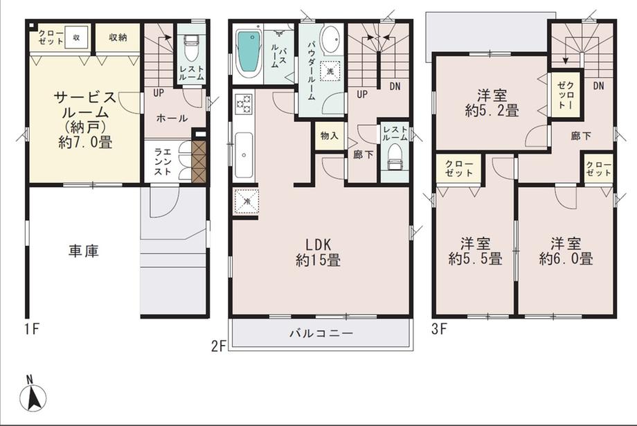 Floor plan. 48,800,000 yen, 3LDK+S, Land area 69.02 sq m , Building area 109.67 sq m