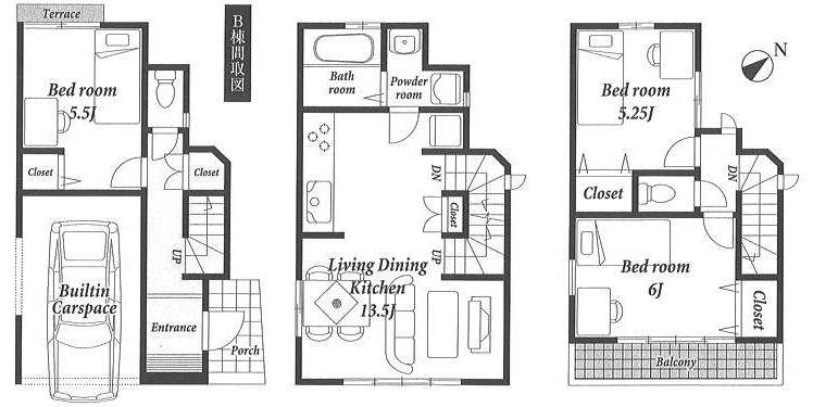 Floor plan. 28,900,000 yen, 3LDK, Land area 53.33 sq m , Building area 90.11 sq m 3LDK, LDK was stuck in daylight 13.5 Pledge, Built-in car space