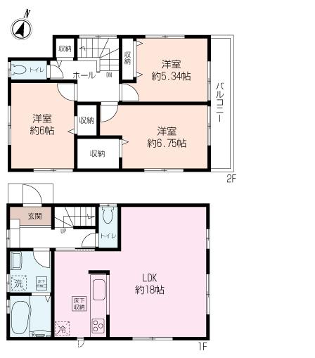 Floor plan. 34,800,000 yen, 3LDK, Land area 125.35 sq m , Building area 87.77 sq m