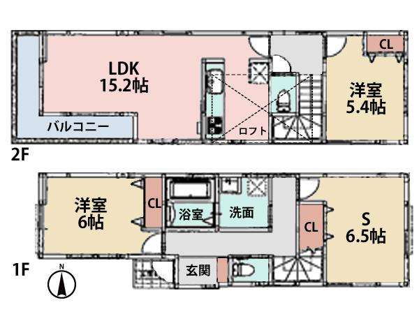 Floor plan. 35,800,000 yen, 2LDK + S (storeroom), Land area 70.38 sq m , Is a floor plan to plug in the building area 105.78 sq m Zenshitsuminami facing the sun.