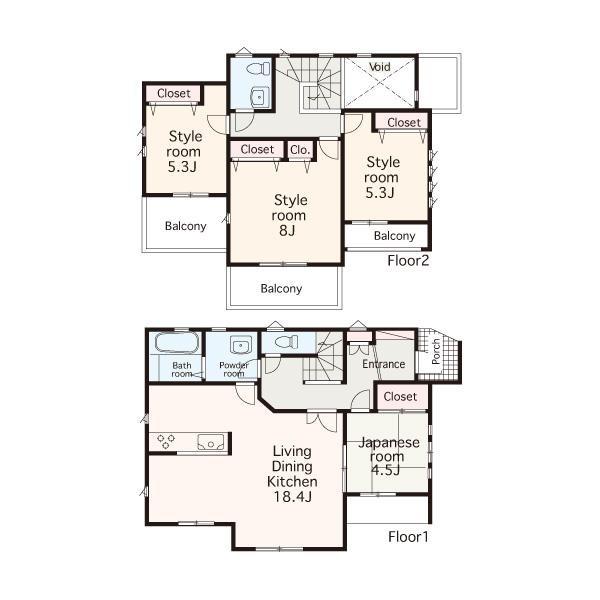 Floor plan. 51,500,000 yen, 4LDK, Land area 183.69 sq m , Building area 102.67 sq m