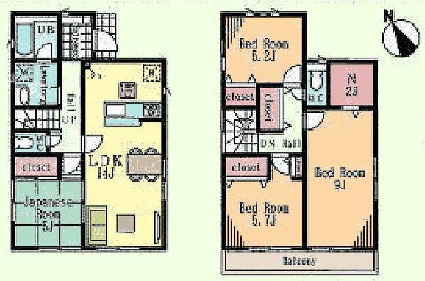 Floor plan. (Building 2), Price 40,800,000 yen, 4LDK+S, Land area 100.14 sq m , Building area 95.58 sq m