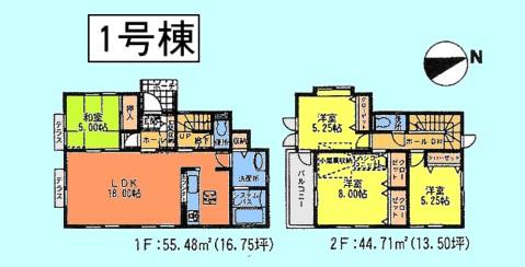 Floor plan. (1 Building), Price 32,800,000 yen, 4LDK, Land area 136.69 sq m , Building area 100.19 sq m