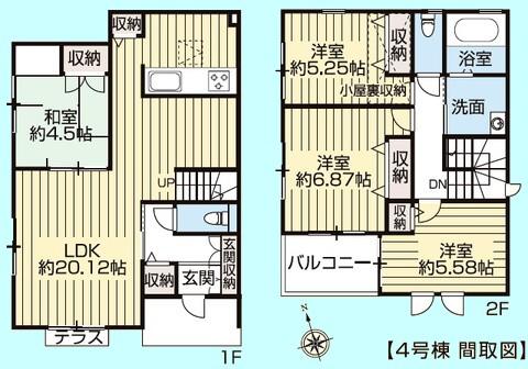 Floor plan. (4 Building), Price 33,500,000 yen, 4LDK, Land area 133.22 sq m , Building area 100.19 sq m