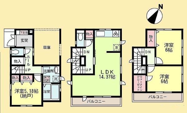 Floor plan. (Building 2), Price 29,800,000 yen, 2LDK+S, Land area 65.55 sq m , Building area 99.77 sq m