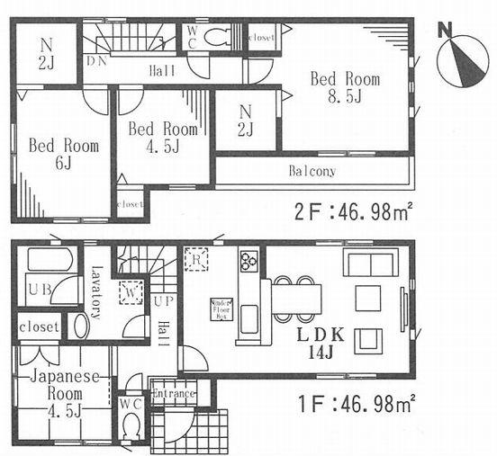 Floor plan. (6 Building), Price 41,800,000 yen, 4LDK, Land area 132.29 sq m , Building area 93.96 sq m