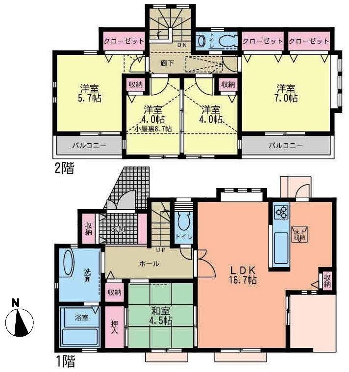 Floor plan. 44,800,000 yen, 5LDK, Land area 186.72 sq m , Building area 104.08 sq m Zenshitsuminami facing 5LDK