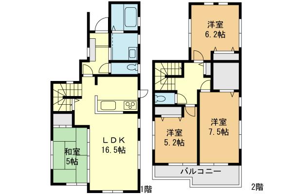 Floor plan. (Building 2), Price 37,800,000 yen, 4LDK+S, Land area 111.97 sq m , Building area 96.68 sq m