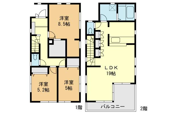 Floor plan. (1 Building), Price 37,800,000 yen, 3LDK, Land area 100.04 sq m , Building area 91.09 sq m