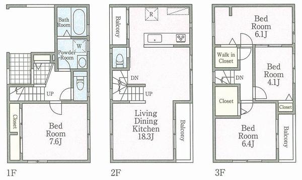 Floor plan. (Building 2), Price 38,800,000 yen, 4LDK, Land area 74.22 sq m , Building area 111.99 sq m