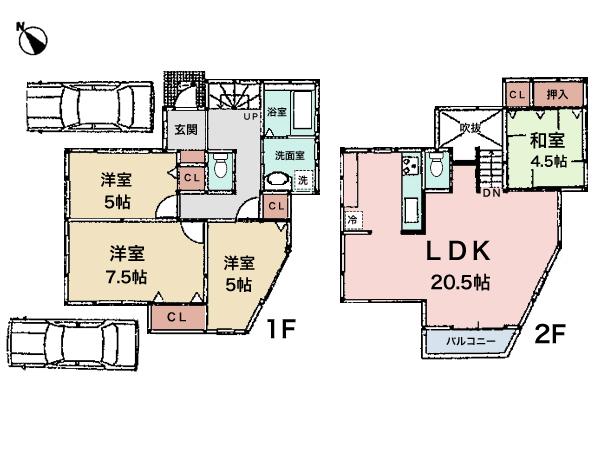 Floor plan. (B Building), Price 38,800,000 yen, 4LDK, Land area 107.5 sq m , Building area 97.3 sq m