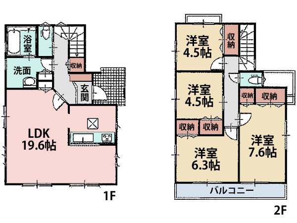 Floor plan. 39,800,000 yen, 4LDK, Land area 139 sq m , Since there is housed in a building area of ​​103.71 sq m wash room and LDK, It can be stored linens and small items.