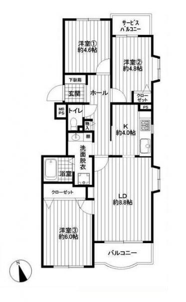 Floor plan. 3LDK, Price 17.3 million yen, Occupied area 65.66 sq m , Balcony area 6.17 sq m