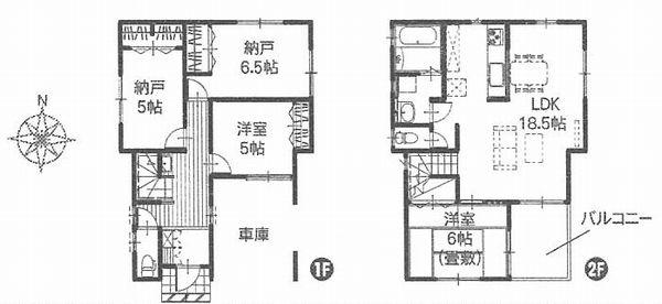 Floor plan. (1 Building), Price 37,400,000 yen, 2LDK+2S, Land area 106 sq m , Building area 96.87 sq m