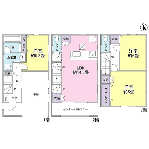 Floor plan. 33,700,000 yen, 3LDK, Land area 62.44 sq m , Building area 96.8 sq m