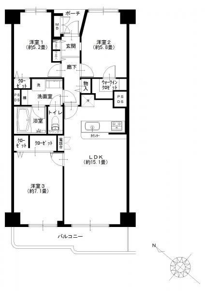 Floor plan. 3LDK, Price 34,900,000 yen, Occupied area 74.37 sq m , Balcony area 8.14 sq m