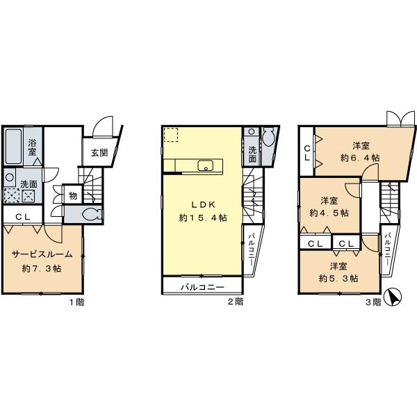 Floor plan. 34,800,000 yen, 3LDK + S (storeroom), Land area 64.31 sq m , 2 minutes of new condominiums building area 100.85 sq m Station walk