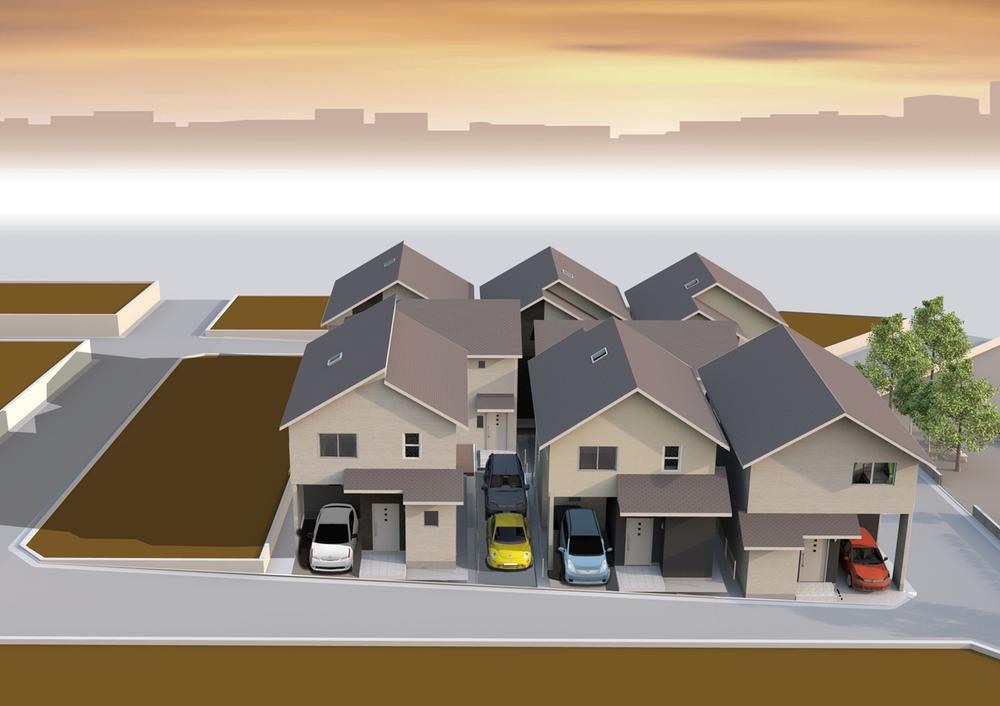 Rendering (appearance). The front left-hand side is Building 3, Front center Building 2. Place went between the Building 2 and Building 3 (left ・ Medium) of 5 Building, The back side center is completed prospective view of a 7 Building.