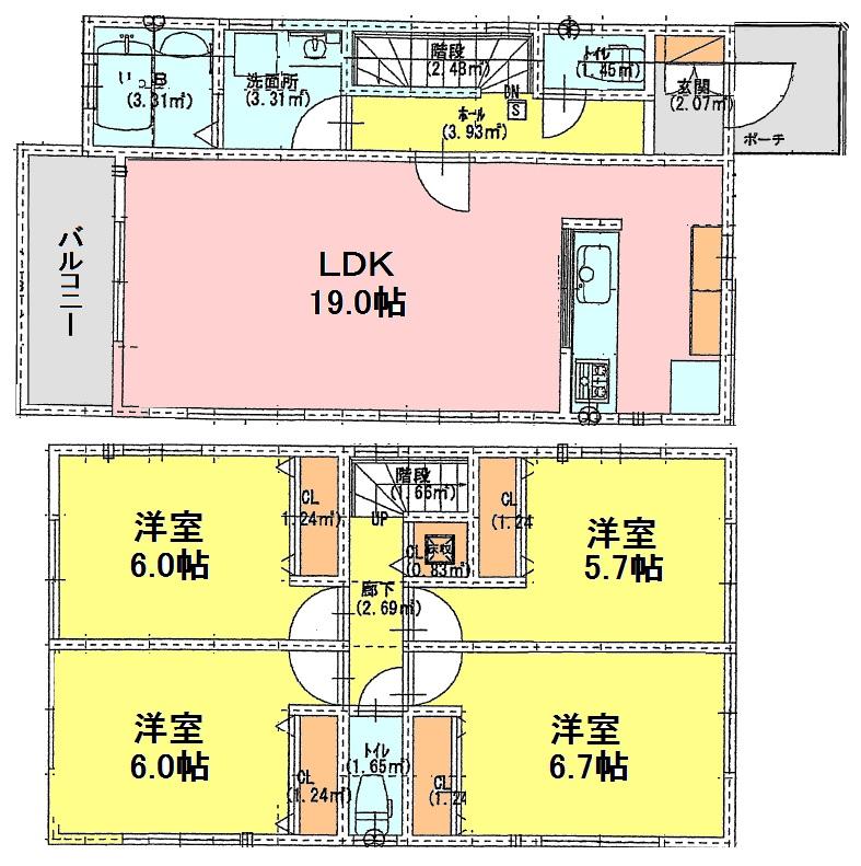 Floor plan. (B Building), Price 37,800,000 yen, 4LDK, Land area 117.54 sq m , Building area 100.19 sq m