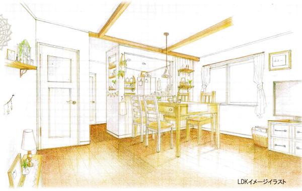 Rendering (introspection). Contrast of white and wood grain is the director makes a natural atmosphere. It becomes the image view of the living room.