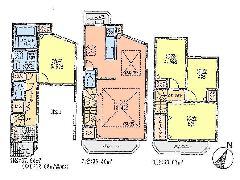 Floor plan. 34,850,000 yen, 4LDK, Land area 60.49 sq m , Building area 103.35 sq m