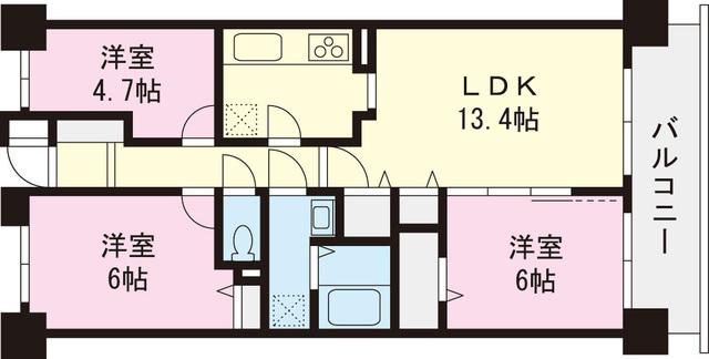 Floor plan. 3LDK, Price 13.8 million yen, Occupied area 67.32 sq m , Balcony area 8.77 sq m