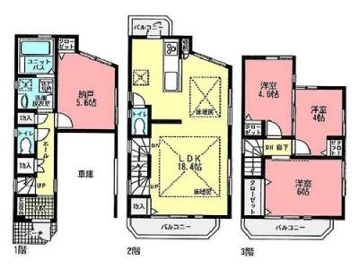 Floor plan. (B Building), Price 35,850,000 yen, 3LDK+S, Land area 60.49 sq m , Building area 103.35 sq m
