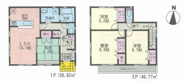 Floor plan. (4 Building), Price 35,800,000 yen, 4LDK, Land area 100.08 sq m , Building area 97.59 sq m