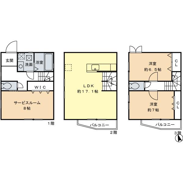 Floor plan. 33,500,000 yen, 2LDK + S (storeroom), Land area 58.05 sq m , 2 minutes of new condominiums building area 93.55 sq m Station walk