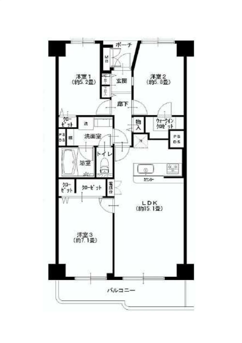 Floor plan. 3LDK, Price 34,900,000 yen, Occupied area 74.37 sq m , Balcony area 8.14 sq m