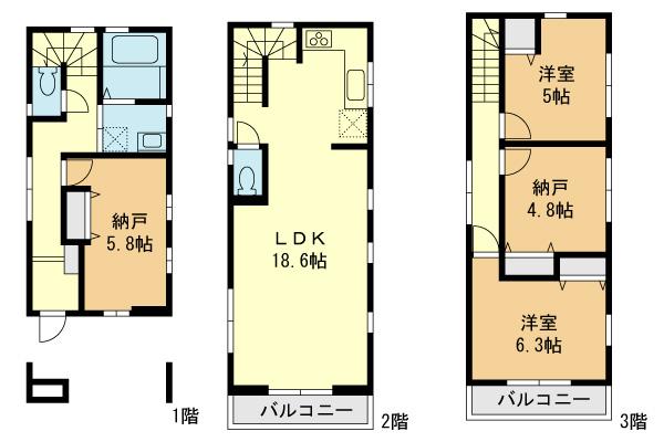 Floor plan. (A Building), Price 35,800,000 yen, 2LDK+2S, Land area 57.18 sq m , Building area 104.01 sq m