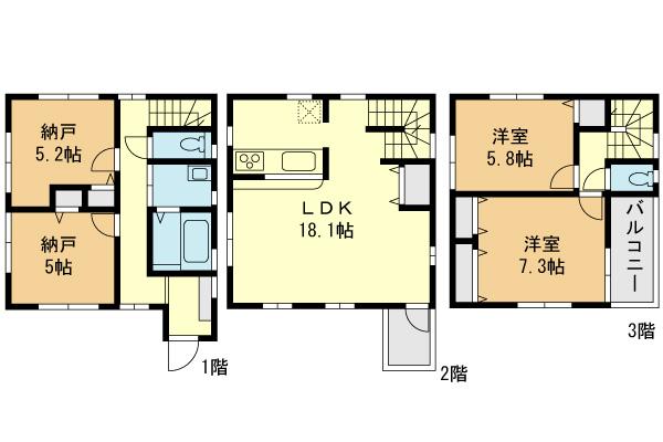 Floor plan. (B Building), Price 33,800,000 yen, 2LDK+2S, Land area 78.43 sq m , Building area 96.99 sq m