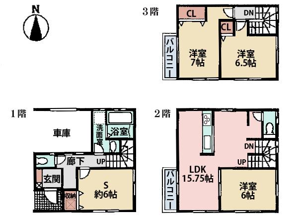 Floor plan. 23.8 million yen, 3LDK + S (storeroom), Land area 71.4 sq m , Wide LDK of building area 105.9 sq m 15.75 Pledge is good day on the south-facing.