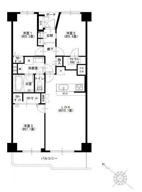 Floor plan. 3LDK, Price 34,900,000 yen, Occupied area 74.37 sq m , Balcony area 8.14 sq m