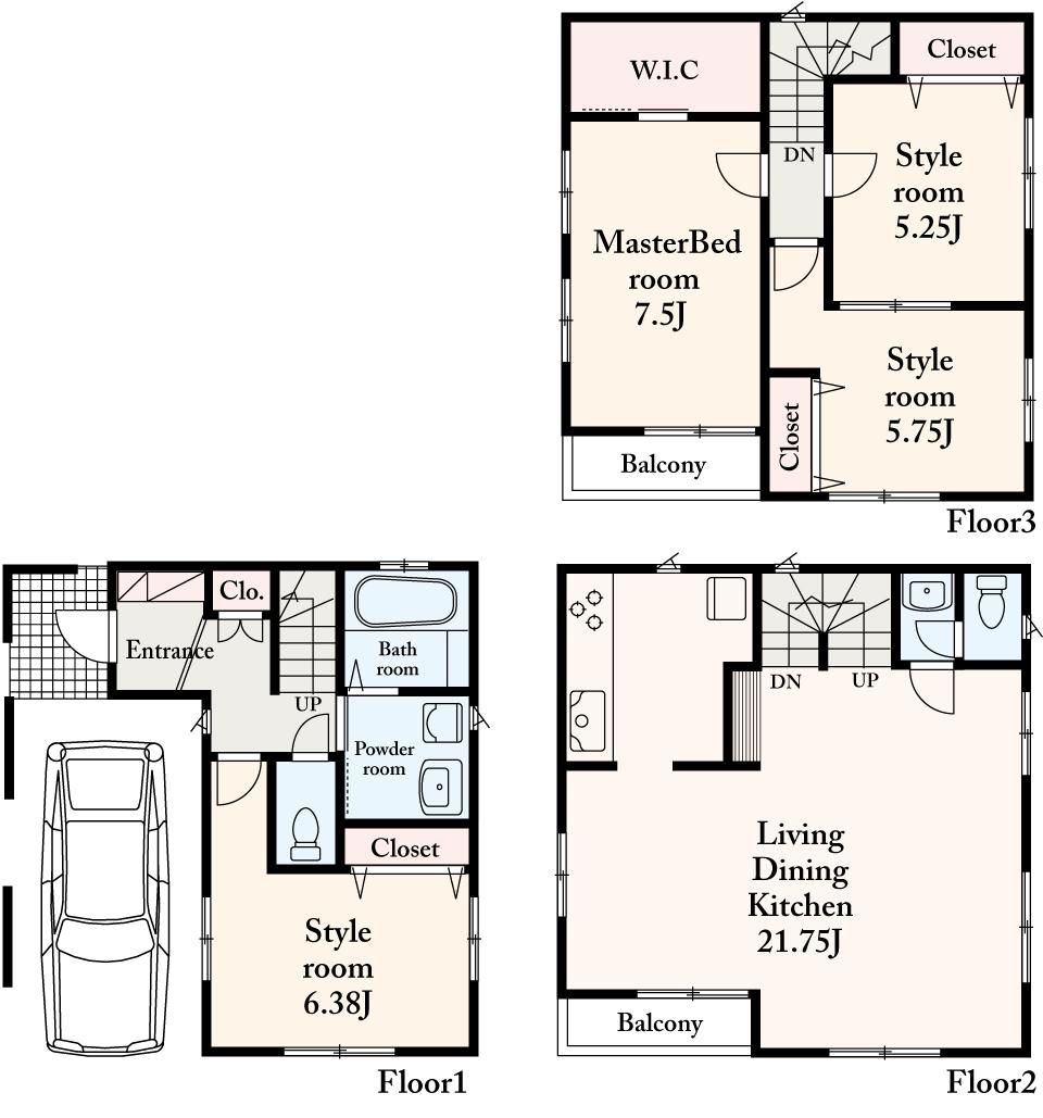 Building plan example (floor plan). Building plan example (B) 4LDK, Land price 23,540,000 yen, Land area 62.24 sq m , Building price 12,960,000 yen, Building area 124.81 sq m
