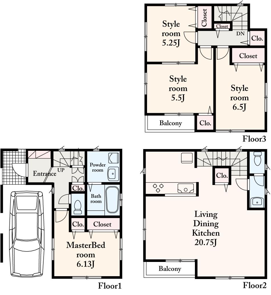 Building plan example (floor plan). Building plan example (C) 4LDK, Land price 22,840,000 yen, Land area 62.02 sq m , Building price 12,960,000 yen, Building area 124.81 sq m