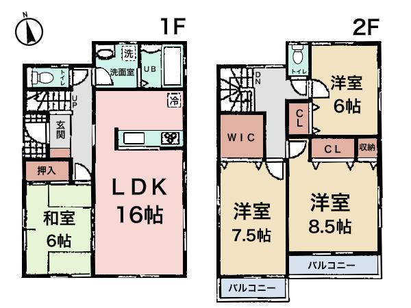Floor plan. (1 Building), Price 44,800,000 yen, 4LDK, Land area 181.65 sq m , Building area 105.99 sq m