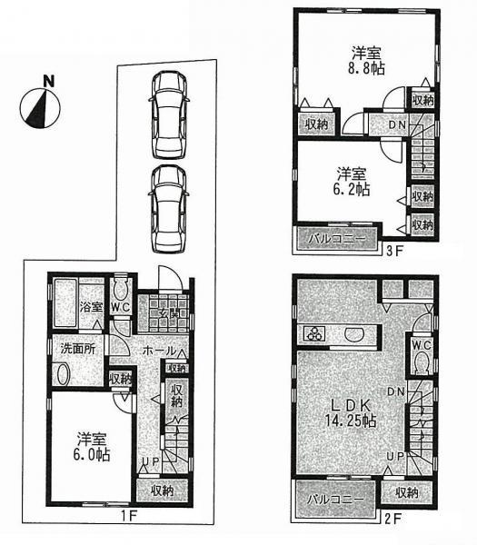 Floor plan. 41,500,000 yen, 3LDK, Land area 72.55 sq m , Building area 98.53 sq m