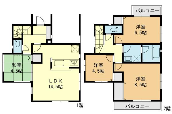 Floor plan. (1 Building), Price 32,800,000 yen, 4LDK, Land area 100.44 sq m , Building area 95.58 sq m