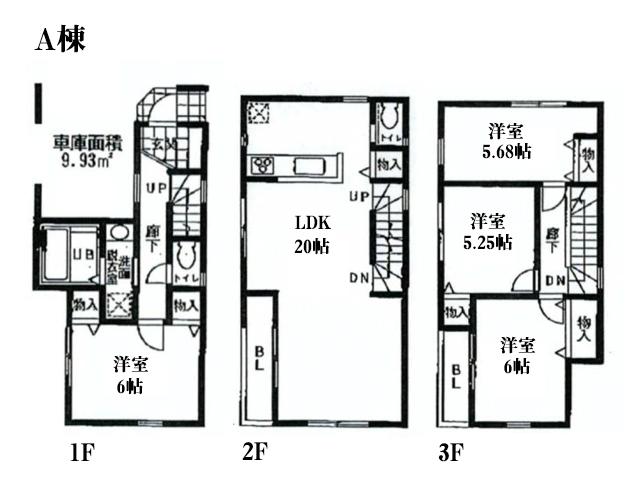 Floor plan. (A Building), Price 35,800,000 yen, 4LDK, Land area 65.78 sq m , Building area 114.27 sq m