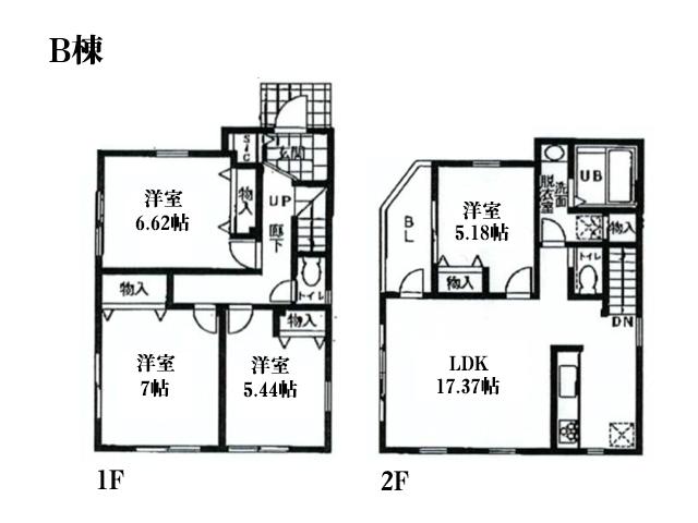 Floor plan. (B Building), Price 38,800,000 yen, 4LDK, Land area 81.43 sq m , Building area 95.16 sq m