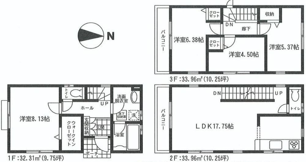 Floor plan. (4 Building), Price 33,500,000 yen, 4LDK, Land area 65.53 sq m , Building area 100.23 sq m
