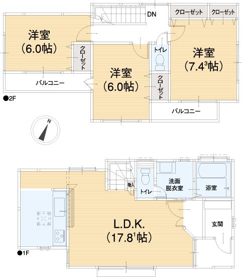 Floor plan. 32,600,000 yen, 3LDK, Land area 108.96 sq m , Building area 88.39 sq m reference plan